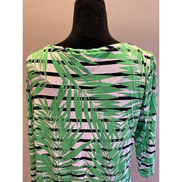 Lark Lane Blouse Plus Size XL Top Green Tropical Leaf Pattern Embellished Neck - Picture 7 of 10